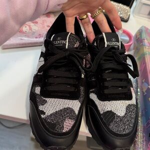 Valentino Garavani Black and Pink Camouflage Sneakers